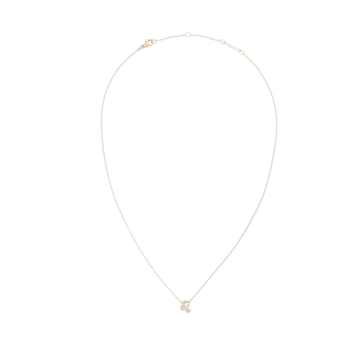 Fine gold chain necklace with an adjustable length, featuring a crystal-studded Leo zodiac pendant at the centre.