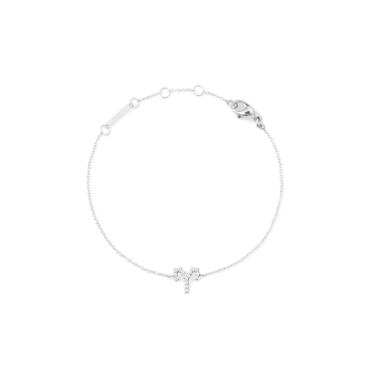 Delicate silver chain bracelet with an adjustable fit, featuring an Aries zodiac charm adorned with sparkling cubic zirconia crystals.
