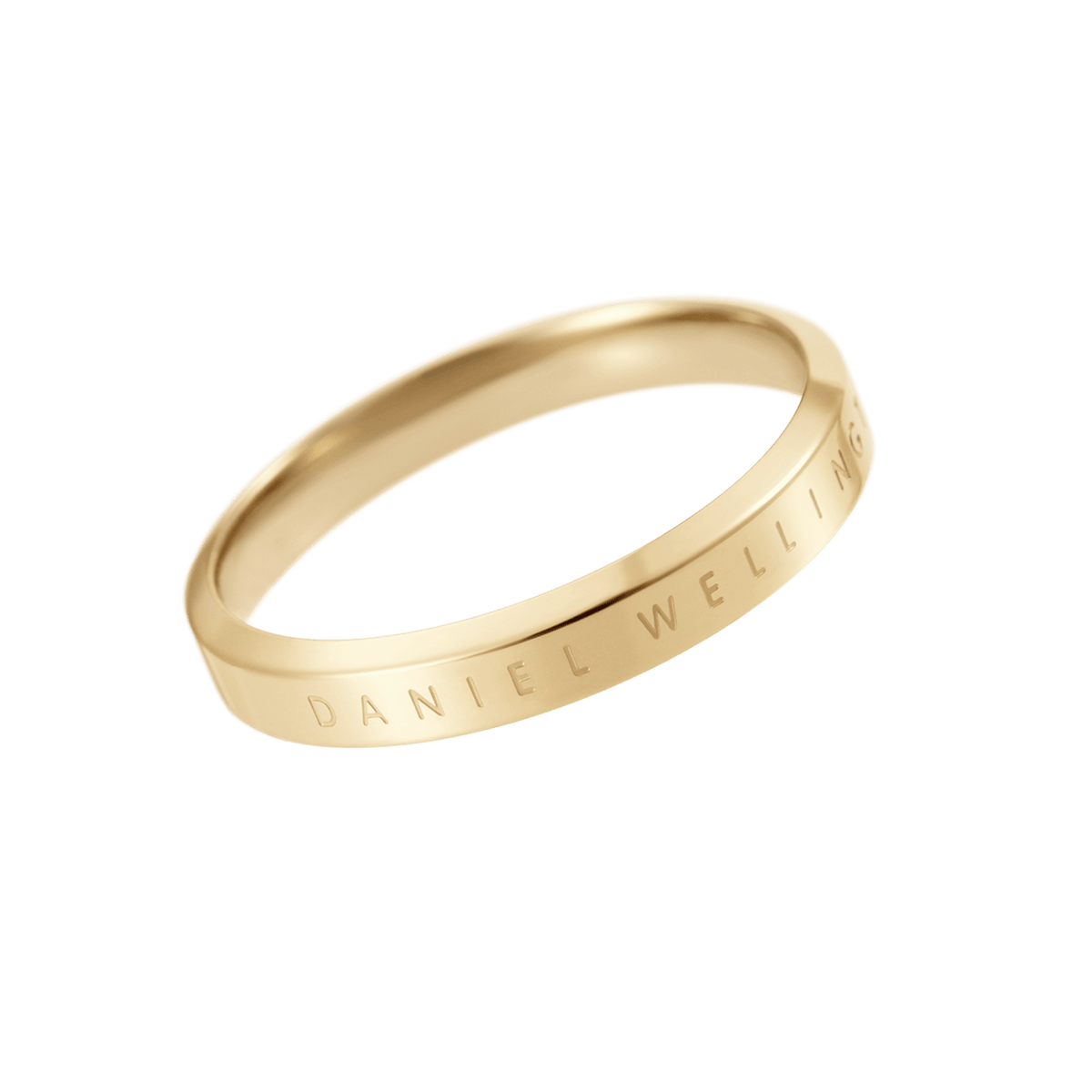 Polished gold-tone unisex ring with a minimalist design and subtle Daniel Wellington engraving on the band.