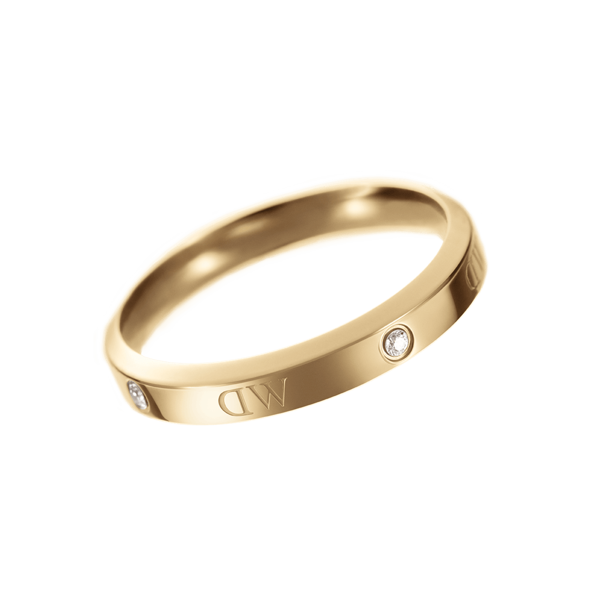 Classic Lumine Ring in gold with slim band, sparkling crystals and engraved DW logo, elegant women’s accessory.