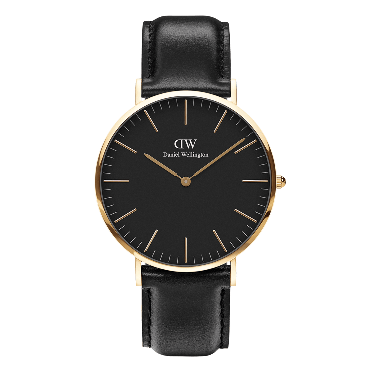 Classic Sheffield watch featuring a sleek black dial, minimalist gold-plated case, and a genuine black leather strap with gold buckle.