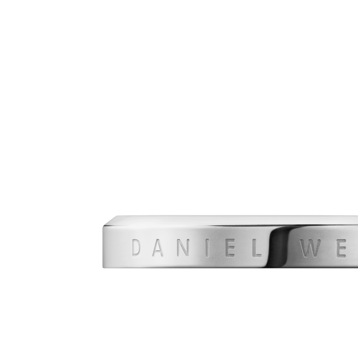 Close-up of the Classic Ring in polished silver stainless steel, featuring subtle Daniel Wellington engraving along the band.