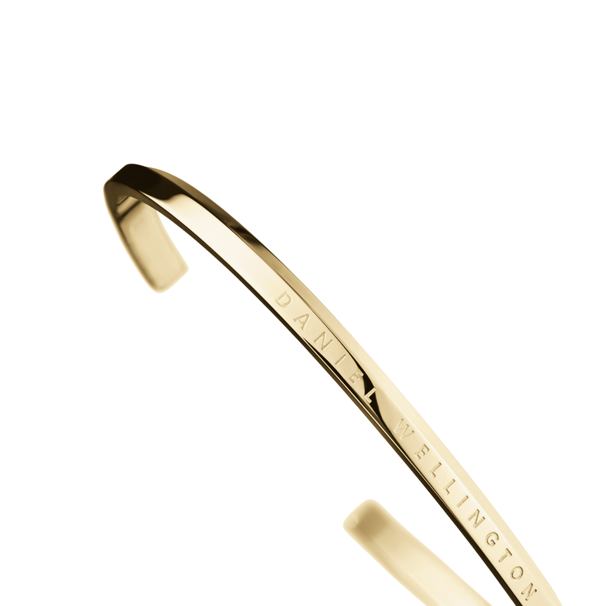 Angled close-up of the Classic Bracelet Gold by Daniel Wellington, showing the polished gold finish and subtle engraved branding.