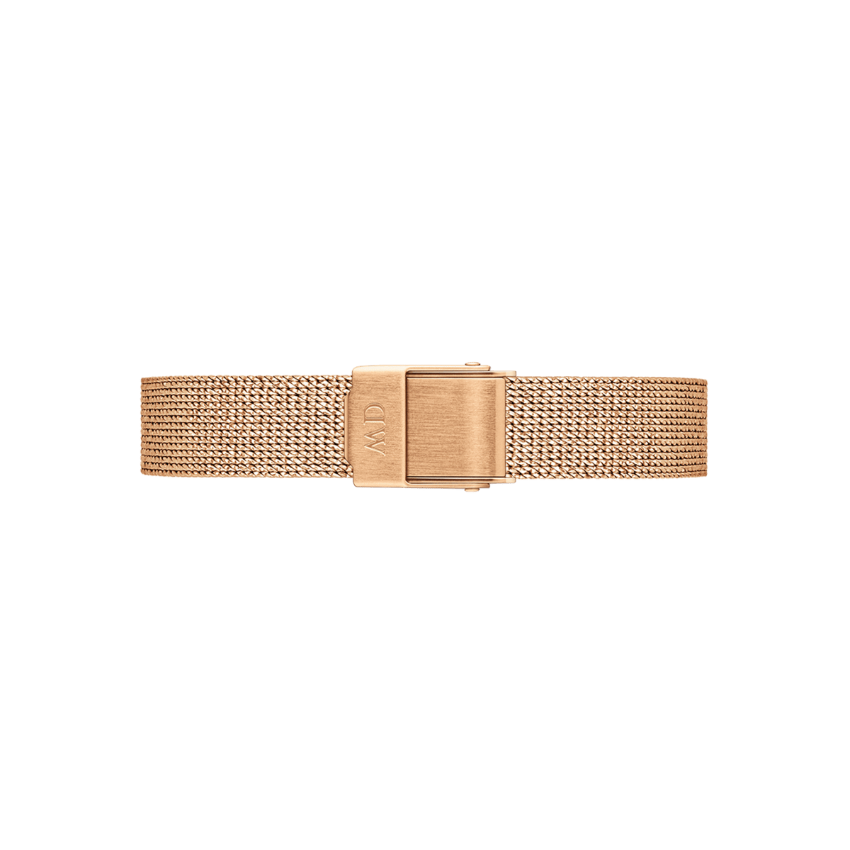 Rose gold pressed mesh strap with a secure clasp, designed for the Petite Pressed Melrose Black women’s watch.