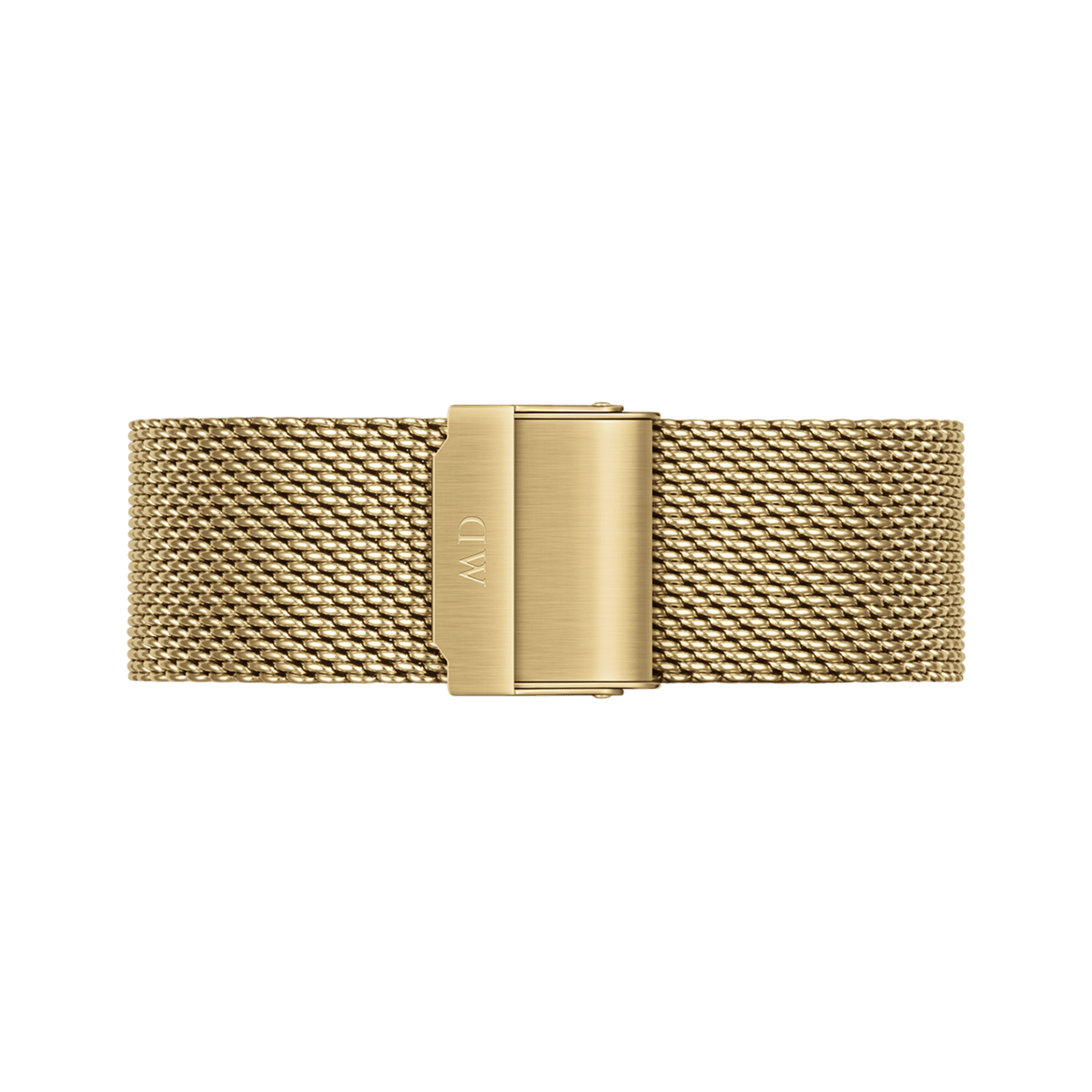 Gold mesh watch strap with a brushed clasp and engraved detailing, designed for the Classic Mesh Onyx Gold wristwatch.