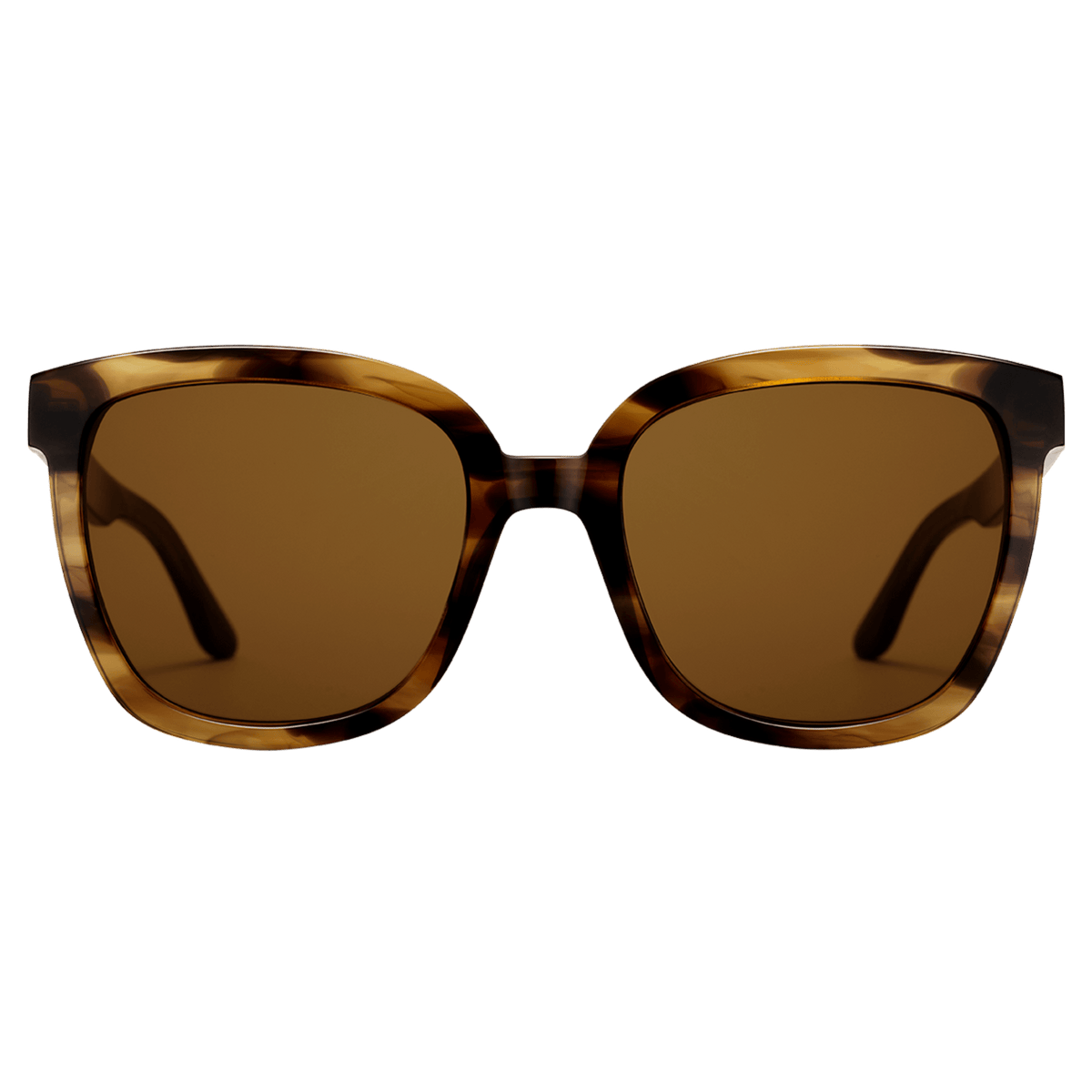 Oversized square sunglasses with a brown demi tortoiseshell-inspired bio-acetate frame and amber-coloured lenses.