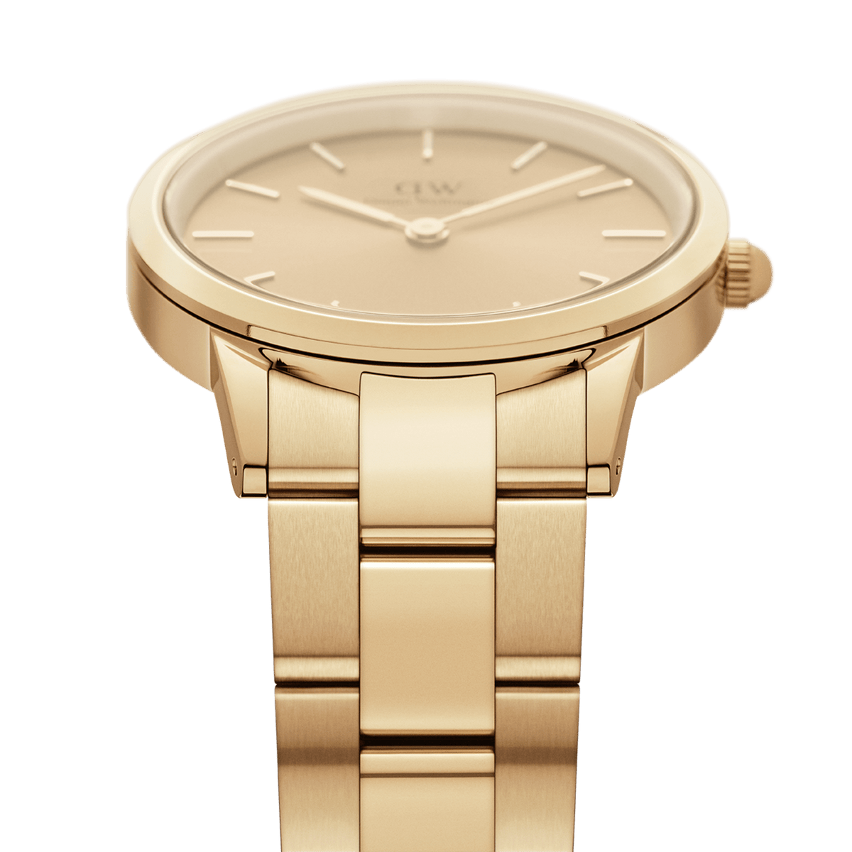 Daniel Wellington Iconic Link Unitone G gold women’s watch with minimalist dial and polished gold-tone link bracelet.