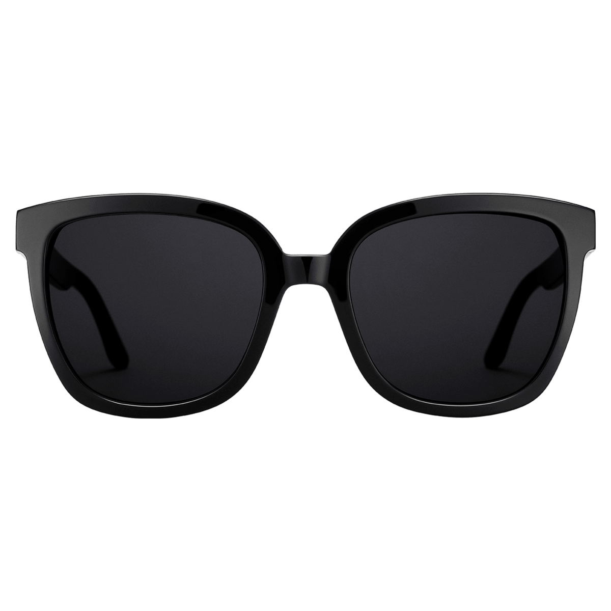 Oversized black square sunglasses crafted from glossy bio-acetate with matching black nylon lenses and a modern, polished finish.