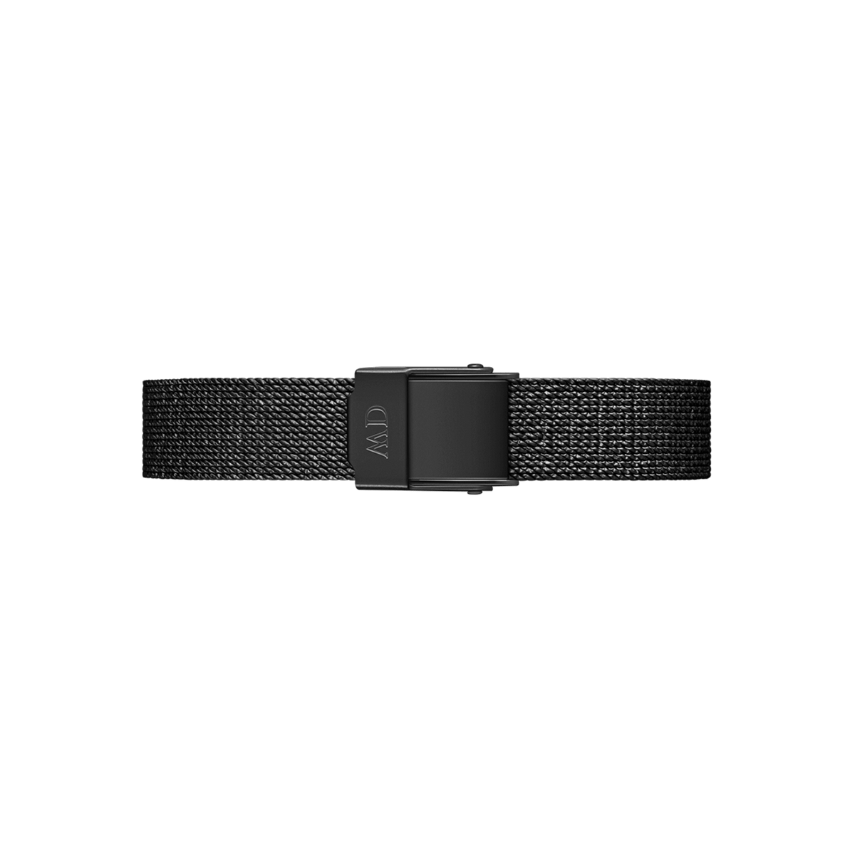 Adjustable black pressed mesh strap with a secure clasp, designed for the Daniel Wellington Petite Pressed Ashfield watch.