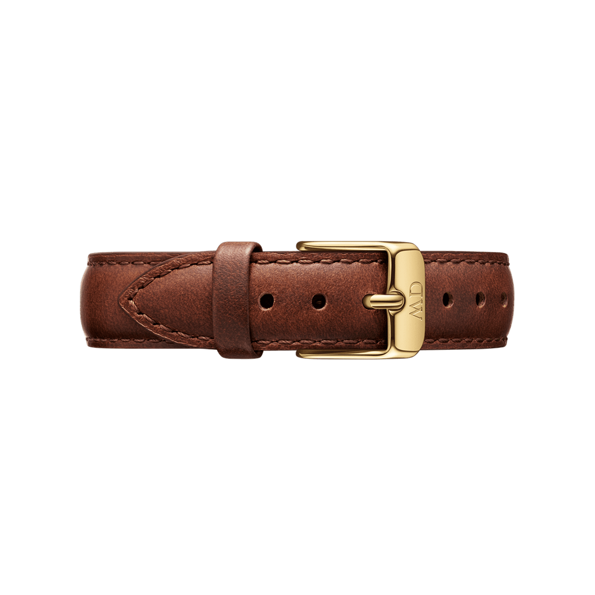 Brown genuine leather watch strap with gold-tone buckle, designed for the Daniel Wellington Petite St Mawes Gold watch.
