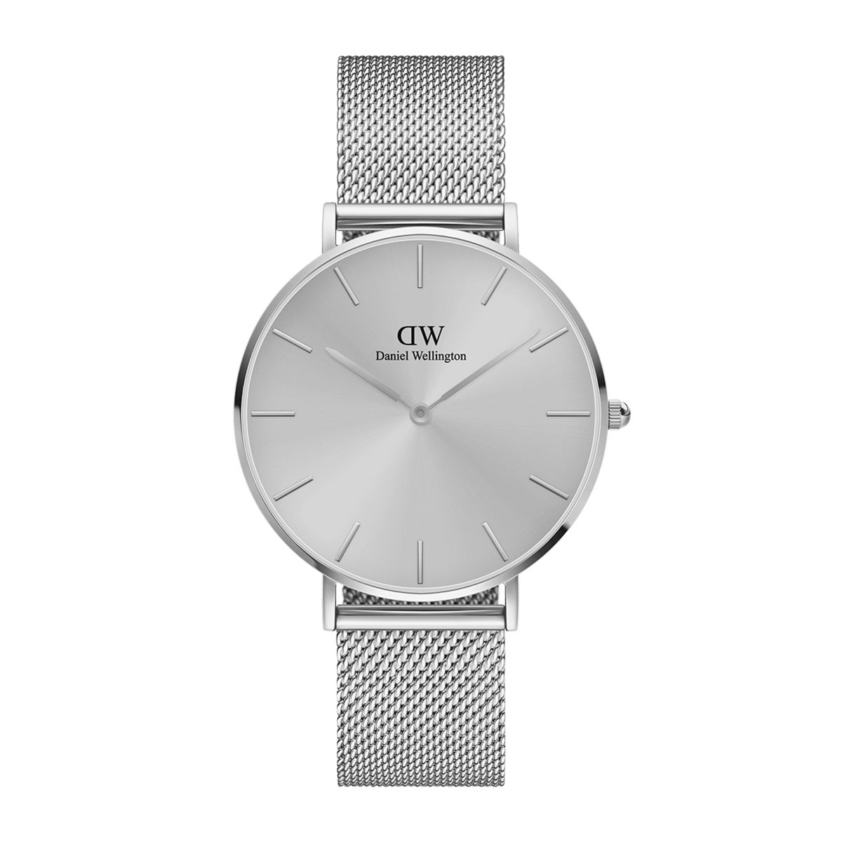 Petite Unitone Silver women’s watch by Daniel Wellington with a polished silver mesh strap and minimalist round dial.