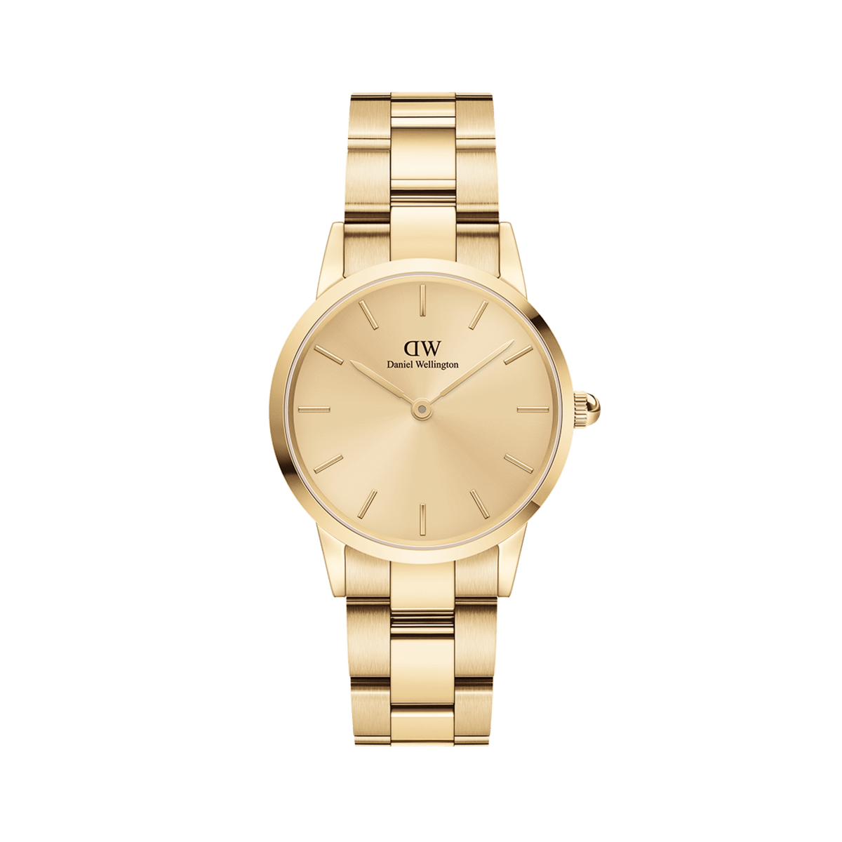 Daniel Wellington Iconic Link Unitone G women’s gold watch with minimalist gold dial and polished link bracelet.