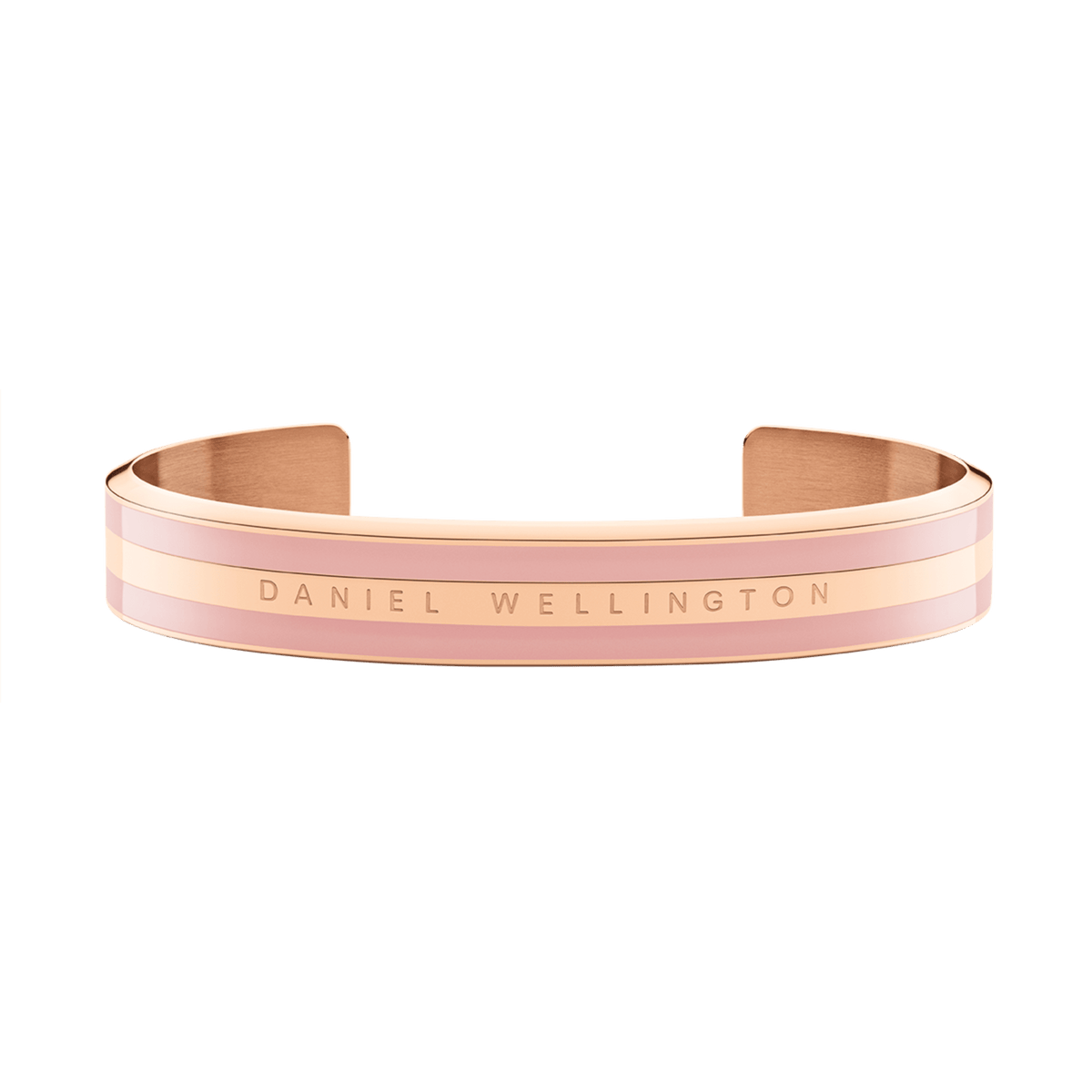 Rose gold Daniel Wellington Emalie Bracelet featuring a wide dusty rose enamel inlay and subtle engraved branding.