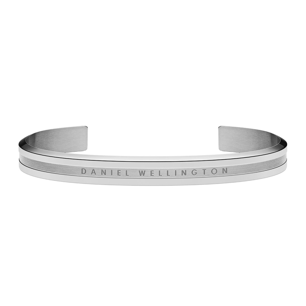 Daniel Wellington Elan Bracelet Silver with a slim, open cuff design, polished stainless steel finish, and subtle engraved branding.