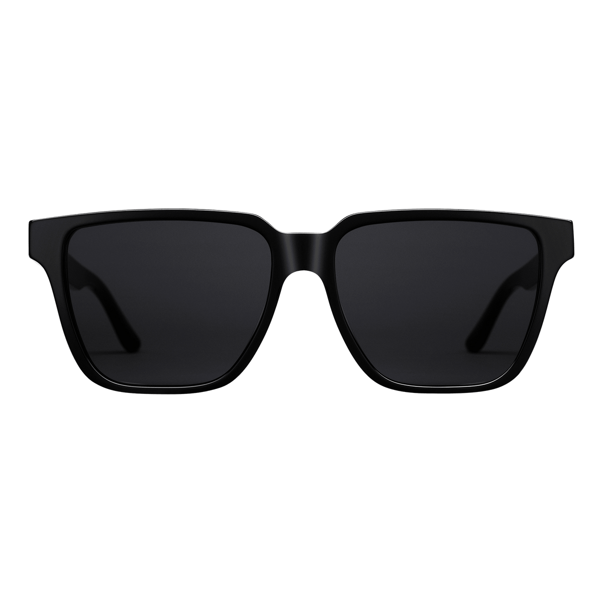 Rectangular black bio-acetate sunglasses with a bold, oversized frame and matching black lenses, offering a modern and sophisticated look.
