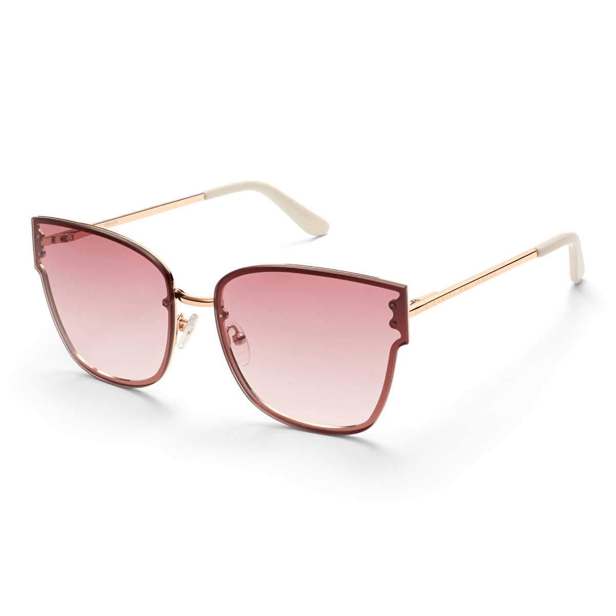 Grande Steel Pink Gradient Rose Gold sunglasses with an oversized square frame, rose gold stainless steel arms, and pink gradient lenses.