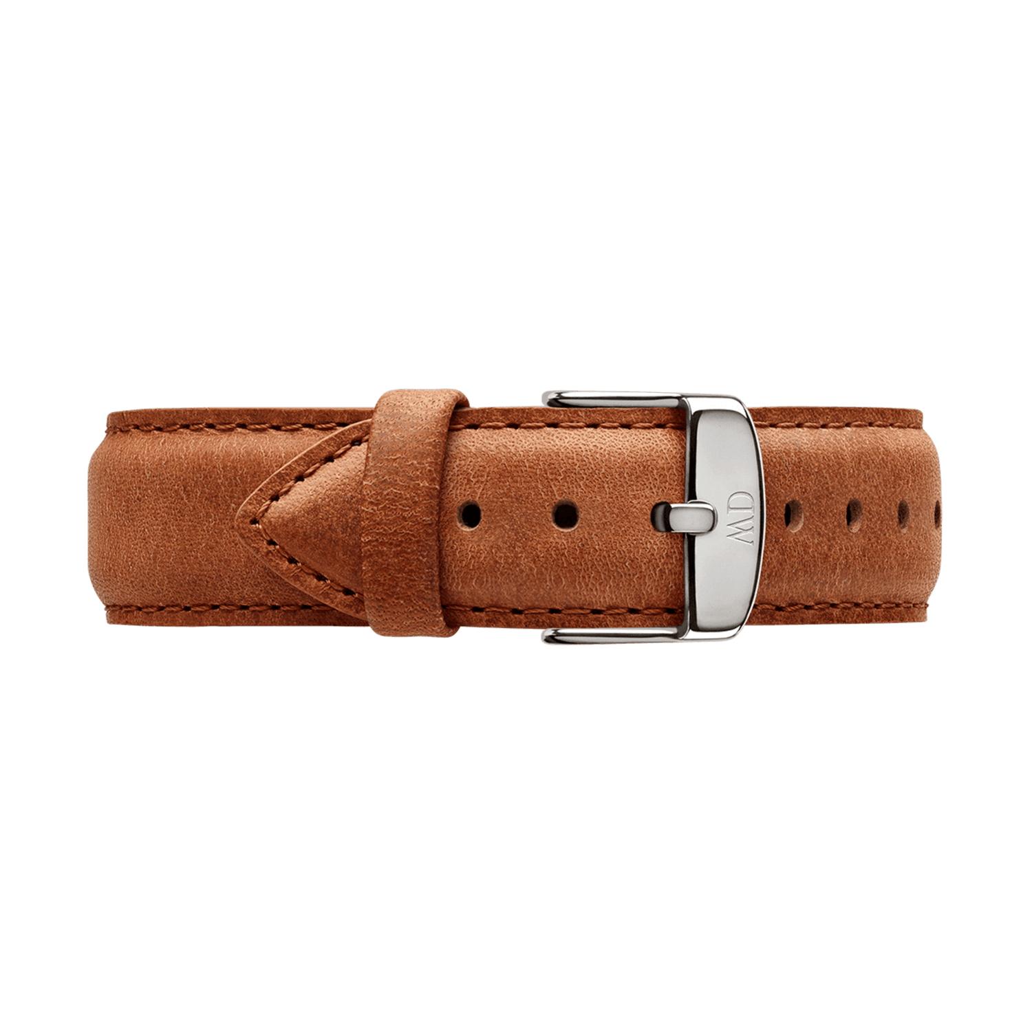 Durham Strap Silver tan leather watch strap with contrast stitching and engraved silver buckle, fits Daniel Wellington watches.