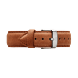 Durham Strap Silver tan leather watch strap with contrast stitching and engraved silver buckle, fits Daniel Wellington watches.