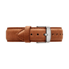 Durham Strap Silver tan leather watch strap with contrast stitching and engraved silver buckle, fits Daniel Wellington watches.