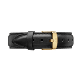 Sheffield Strap Gold featuring genuine black leather with fine stitching and a polished gold-tone buckle, designed for a refined and versatile watch upgrade.