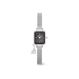 Quadro Mini Crystal Zodiac Sterling Set featuring a rectangular black mother of pearl dial, crystal-set bezel, silver mesh strap, and a sparkling zodiac charm for a personalised, elegant finish.