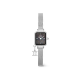 Quadro Mini Crystal Zodiac Sterling Set with a rectangular black mother of pearl dial, crystal-set bezel, silver mesh strap, and a sparkling zodiac charm for a refined, personal touch.
