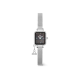 Quadro Mini Crystal Zodiac Sterling Set featuring a rectangular black mother of pearl dial, crystal-set bezel, silver mesh strap, and a detachable zodiac charm for a personalised touch. This elegant women’s watch combines sparkling details with a modern, petite design.