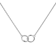 Classic Lumine Unity Silver necklace featuring two interlocking polished silver rings on a delicate adjustable chain.