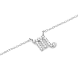 Crystal Zodiac Chain Necklace Silver featuring a Scorpio pendant adorned with hand-set sparkling crystals on a fine silver chain.