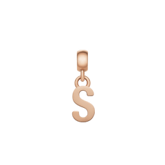 Rose gold letter S charm with a smooth, polished surface and contemporary minimalist design, ideal for adding a personalised accent to bracelets or necklaces.