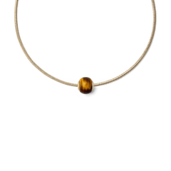 Tiger eye Orb Gold charm with a polished golden-brown semi-precious stone, threaded onto a sleek gold snake chain necklace for a refined, natural accent.