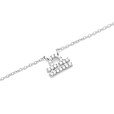 Delicate silver chain necklace featuring a Libra zodiac pendant adorned with sparkling hand-set crystals.