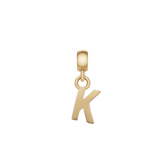 Gold letter K charm with a polished, contemporary finish and petite size, featuring an adjustable clasp for easy customisation on bracelets or necklaces.