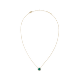 Gold necklace featuring a fine adjustable chain and a central domed malachite pendant, encircled by a delicate row of white cubic zirconia crystals for an elegant, timeless look.
