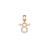 Taurus zodiac charm in gold, featuring sparkling cubic zirconia crystals and a polished gold clasp, perfect for customising bracelets or necklaces.