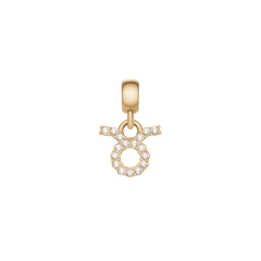 Taurus zodiac charm in gold, featuring sparkling cubic zirconia crystals and a polished gold clasp, perfect for customising bracelets or necklaces.