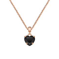 Heart Black Crystal Charm RG displayed on a rose gold chain, featuring a faceted heart-shaped black cubic zirconia set in a classic claw setting for a refined, modern look.