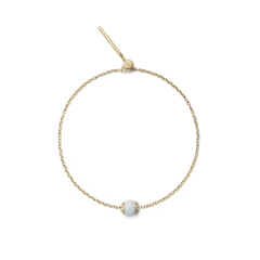 Delicate gold chain bracelet featuring the Amazonite Crystal Orb Gold Charm, with a smooth blue-green amazonite stone and sparkling crystal accents for a refined, contemporary style.