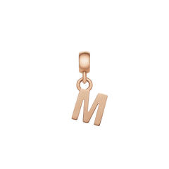 Rose gold letter M charm with a sleek, polished finish and minimalist styling, designed for adding a personalised touch to charm bracelets or necklaces.