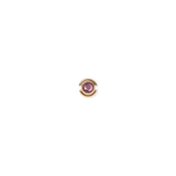 Petite gold February birthstone charm featuring a round purple crystal set in polished PVD gold plated stainless steel, designed for necklaces or bracelets.