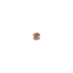 Petite gold February birthstone charm featuring a round purple crystal set in polished PVD gold plated stainless steel, designed for necklaces or bracelets.