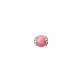 Rhodonite Crystal Orb Gold Charm featuring a polished pink semi-precious stone set in gold-toned stainless steel, accented with sparkling Preciosa crystals on each side.