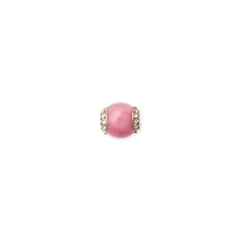 Rhodonite Crystal Orb Gold Charm featuring a polished pink semi-precious stone set in gold-toned stainless steel, accented with sparkling Preciosa crystals on each side.