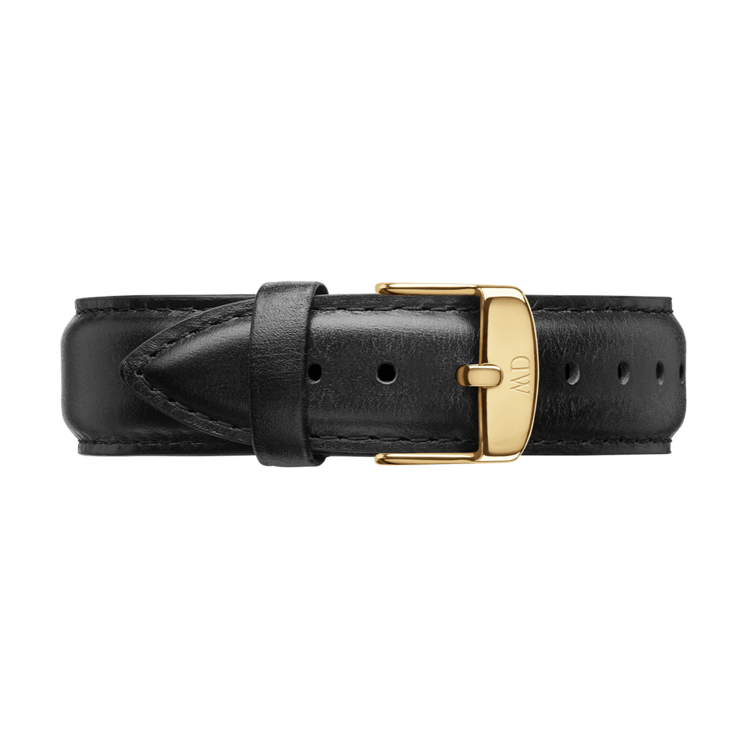 Genuine black leather watch strap with detailed stitching and a gold-tone buckle, offering a sophisticated and classic upgrade for any compatible timepiece.