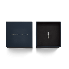 Crystal Hoop Earring Silver presented in an elegant Daniel Wellington gift box, showcasing its row of sparkling cubic zirconia crystals.