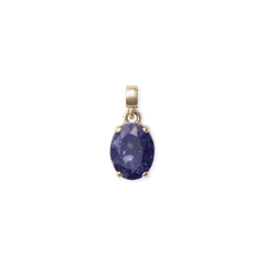 Oval gold charm featuring a deep blue, faceted semi-precious stone with natural veining, set in a polished gold-plated stainless steel frame.