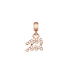 Aquarius zodiac charm in rose gold stainless steel, embellished with sparkling cubic zirconia crystals in a modern, petite design.