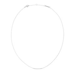 Slim silver necklace featuring a delicate bar set with white cubic zirconia crystals on a fine adjustable chain, showcasing minimalist elegance and subtle sparkle.
