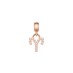 Aries zodiac charm in rose gold stainless steel, set with sparkling cubic zirconia crystals in a petite, elegant design.