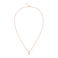 Rose gold necklace featuring an oval rose quartz charm and delicate chain, perfect for layering or everyday wear.